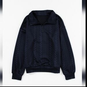 ✨️End Of Winter Sale✨️Navy Blue Zip up Cable Textured Sweatshirt (New/Unused)